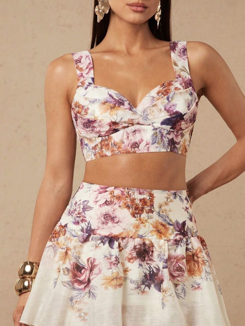 Apricot Boho Women's floral Printed Camisole Tank Top - Picture 6 of 8
